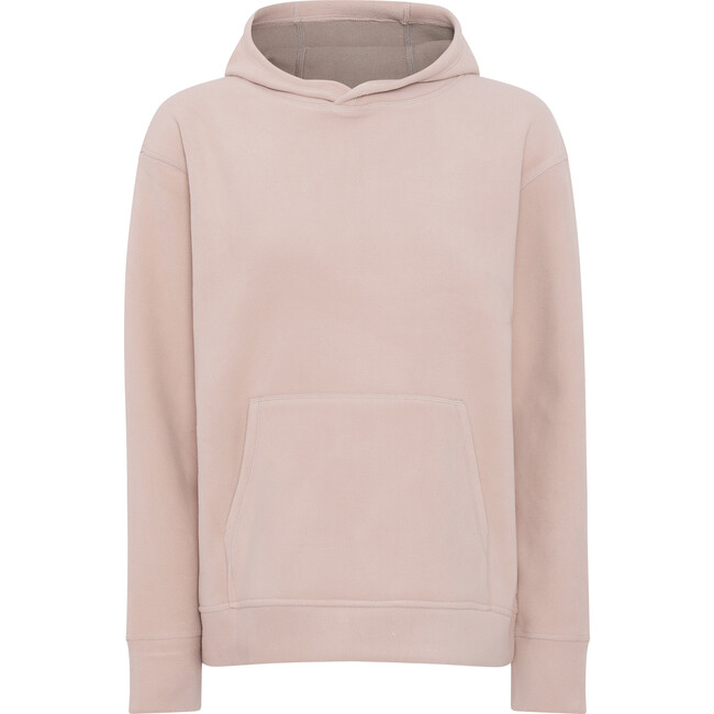 Women Doubleface Contrast Color Fleece Pocket Hoodie, Mahogany Rose & Mocca