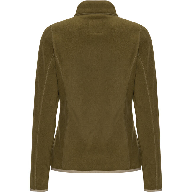 Women Doubleface Contrast Colour Fleece Zipper Jacket, Dark Olive & Mocca