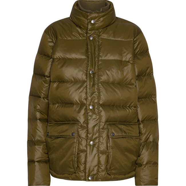 Men's Featherlight Ribbed Collar Button Down Winter Jacket, Dark Olive