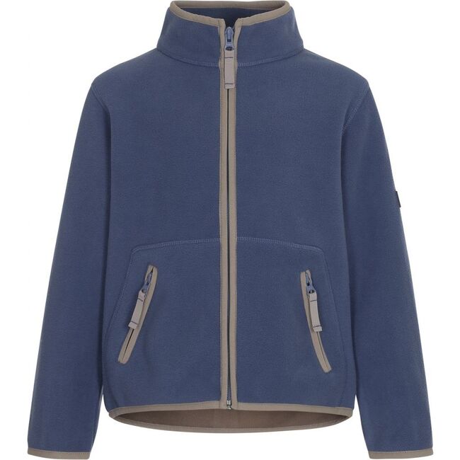 Children Doubleface Contrast Colour Fleece Zipper Jacket, Polar Blue & Mocca