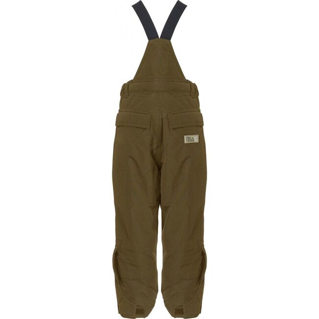 Children Detachable Suspender Zipper Adjustable Waist Ski Pants, Dark Olive