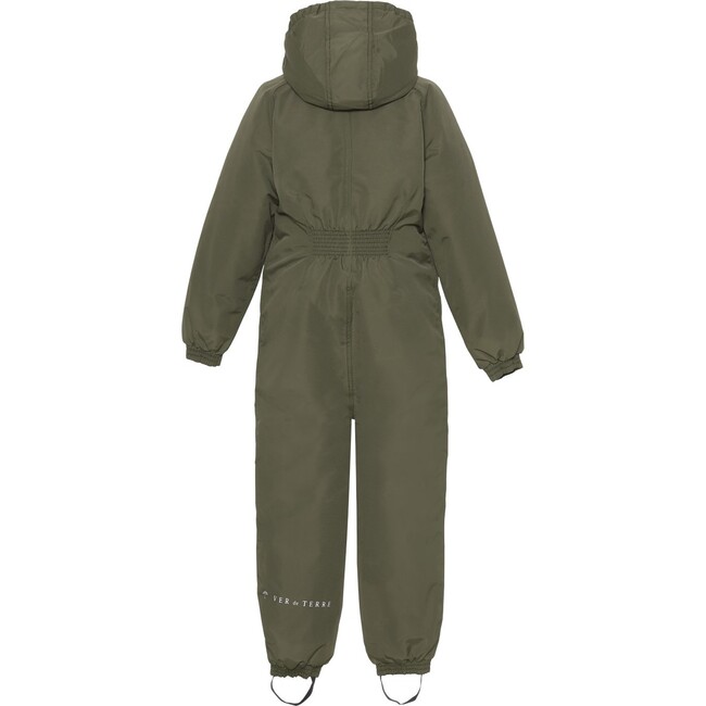 Children Detachable Hood Elastic Back & Cuff Zipper Wintersuit, Dark Moss