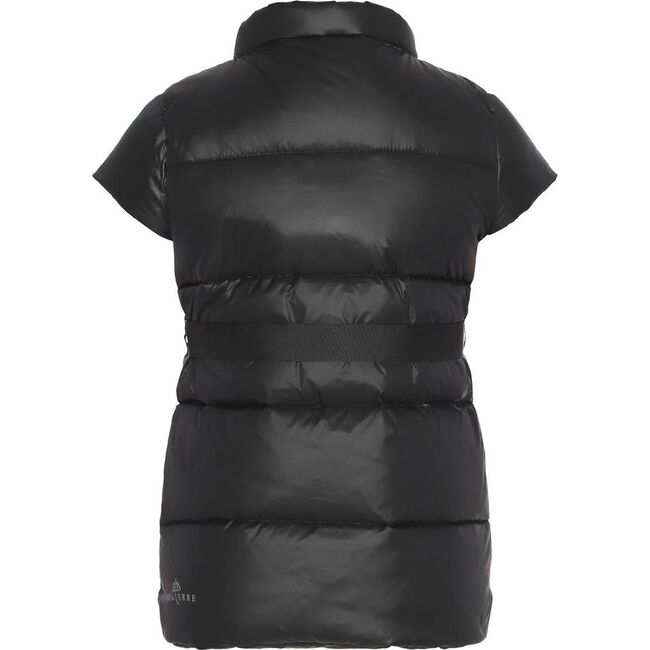 Featherlight Short Sleeve Ribbon Waist Down Vest, Black