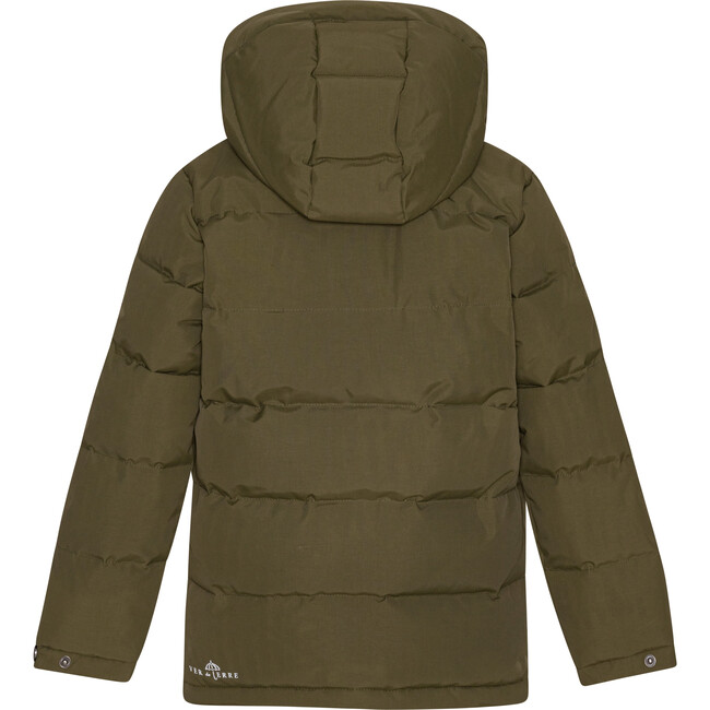 Children Detachable Hood Pocket Winter Ski Jacket, Dark Olive