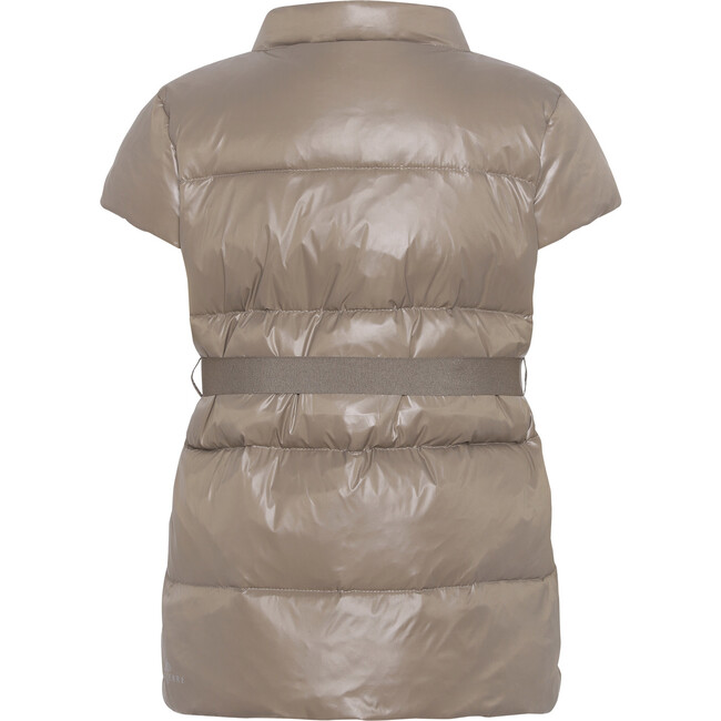 Featherlight Short Sleeve Ribbon Waist Down Vest, Caramel