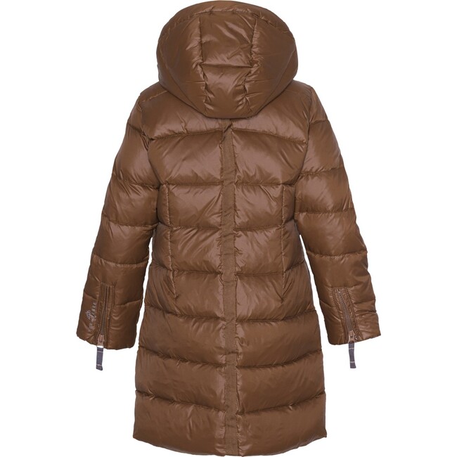 Girls Featherlight Detachable Hood Zipper Long Winter Down Coat, Brownie