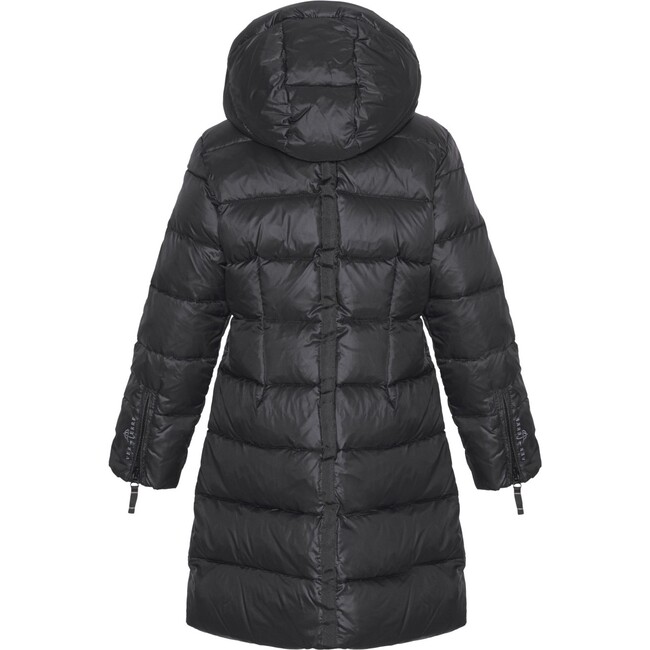 Girls Featherlight Detachable Hood Zipper Long Winter Down Coat, Black