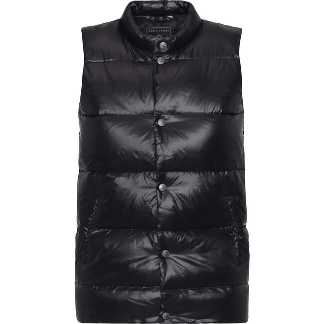 Featherlight Sleeveless Button Down Vest, Black