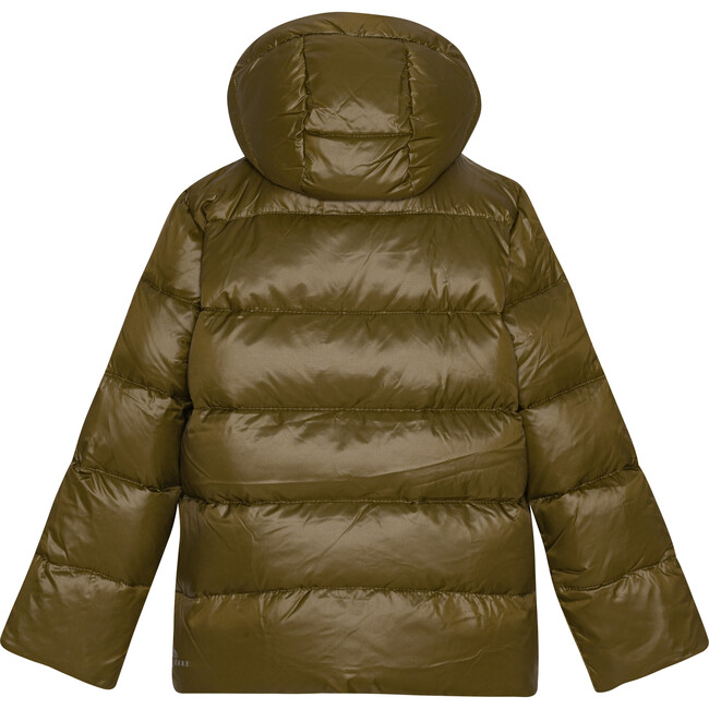 Featherlight Ribbed Collar Button Down Winter Jacket, Dark Olive