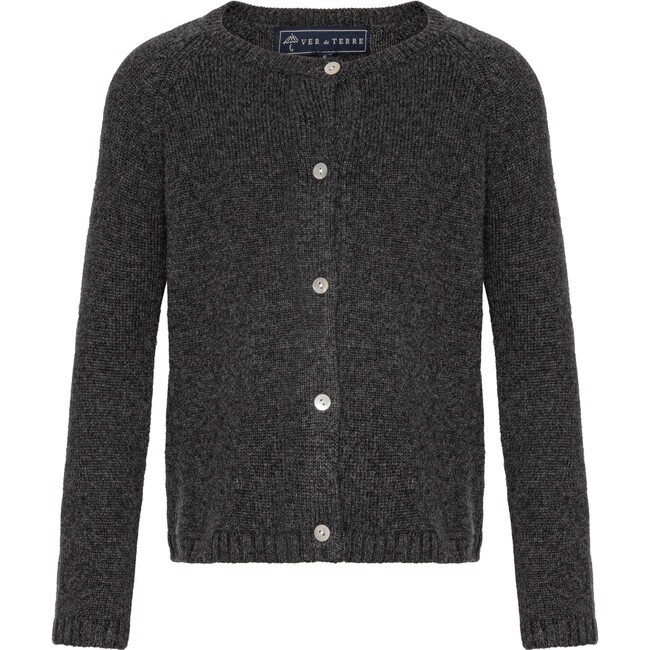 Children Cashmere Long Sleeve Button Down Knit Cardigan, Charcoal Melange