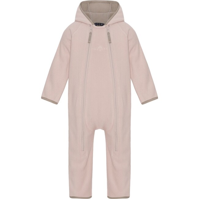 Baby Doubleface Contrast Color 2-Zipper Fleece Babysuit, Mahogany Rose & Mocca