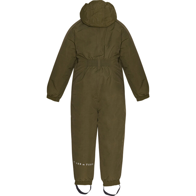 Children Detachable Hood Elastic Back & Cuff Zipper Wintersuit, Dark Olive