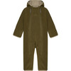 Baby Doubleface Contrast Color 2-Zipper Fleece Babysuit, Dark Olive & Mocca - Overalls - 1 - thumbnail