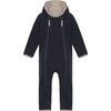 Baby Doubleface Contrast Color 2-Zipper Fleece Babysuit, Navy & Mocca - Overalls - 1 - thumbnail