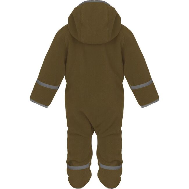 Baby Doubleface Contrast Color 2-Zipper Fleece Babysuit, Hazelnut & Navy