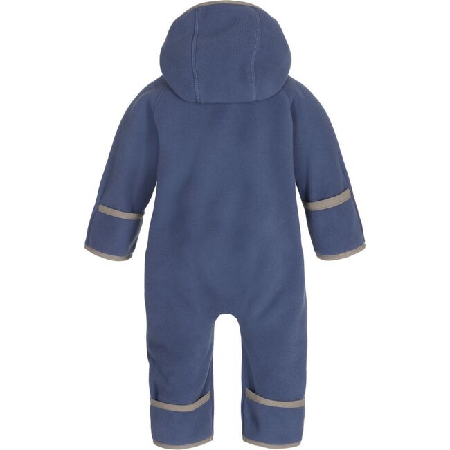 Baby Doubleface Contrast Color 2-Zipper Fleece Babysuit, Polar Blue & Mocca