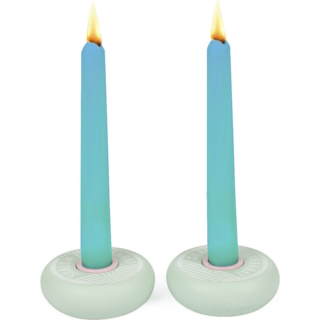 Platz Candy Candlestick, Shabbat Shalom Mint - Menorahs & Candles - 1