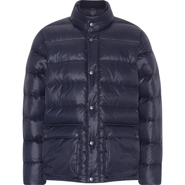 Men's Featherlight Ribbed Collar Button Down Winter Jacket, Navy