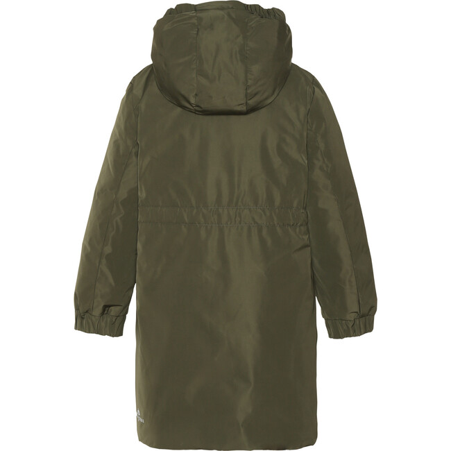 Girls Adjustable Waist Winter Parka Coat, Dark Moss & Grey