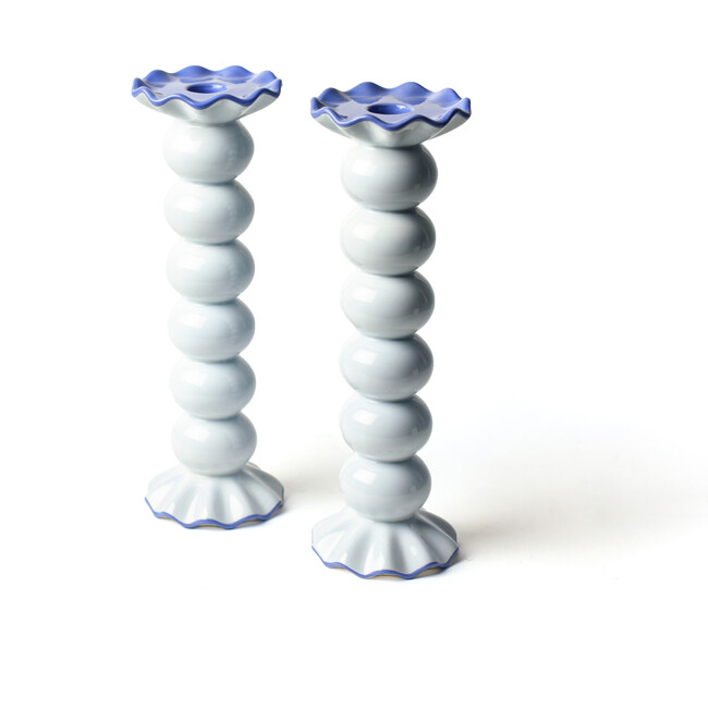 Smoke Large Knobbed Ruffle Candle Holder with Ruffle, Set of 2