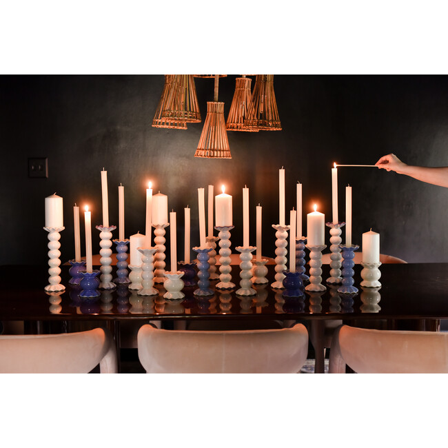 Smoke Large Knobbed Ruffle Candle Holder with Ruffle, Set of 2