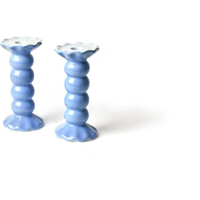French Blue Medium Knobbed Candle Holder with Ruffle, Set of 2