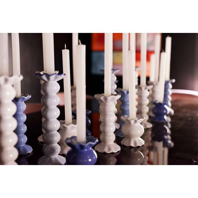 French Blue Medium Knobbed Candle Holder with Ruffle, Set of 2