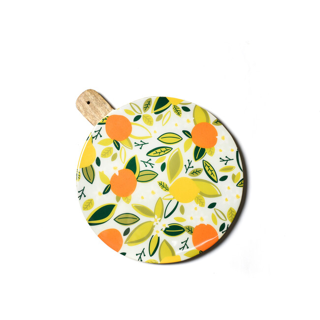 Blue Citrus Print Wood Medium Round Board