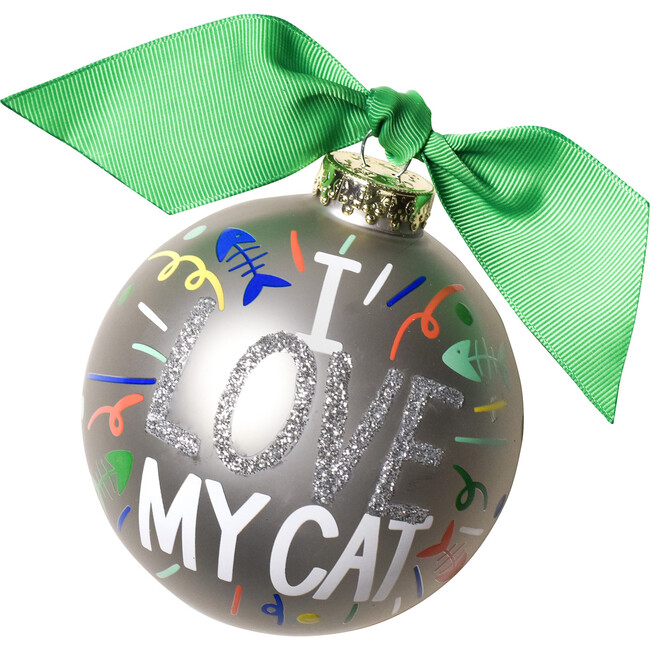 I Love My Cat Popper Glass Ornament, Silver