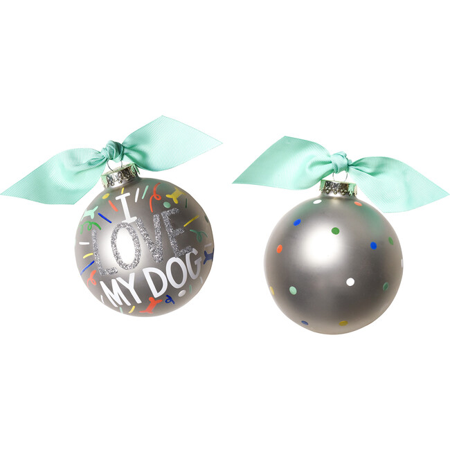 I Love My Dog Popper Glass Ornament, Silver