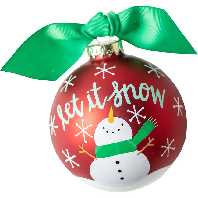 Snowman Let it Snow Glass Ornament, Red