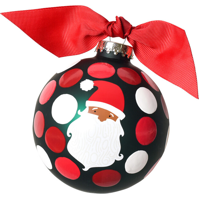 Ho Ho Ho Santa Glass Ornament, Brown Skin, Green