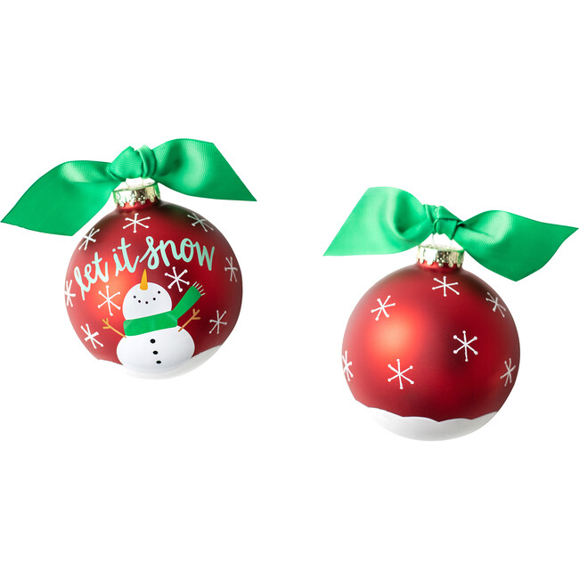 Snowman Let it Snow Glass Ornament, Red