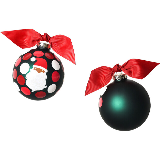 Ho Ho Ho Santa Glass Ornament, Brown Skin, Green