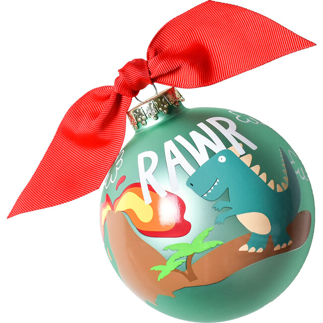 Dinosaur Glass Ornament, Green - Ornaments - 1