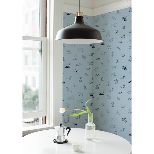 Good Dogs Everywhere Woven Wallpaper, Sky & Navy Blue