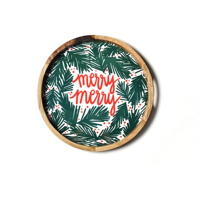 Balsam and Berry Holly Mango Wood Round Handled Tray - Tabletop - 1