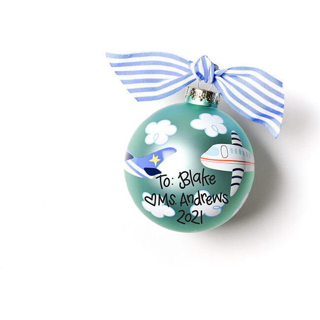 Around The World Plane Glass Ornament, Blue - Ornaments - 7
