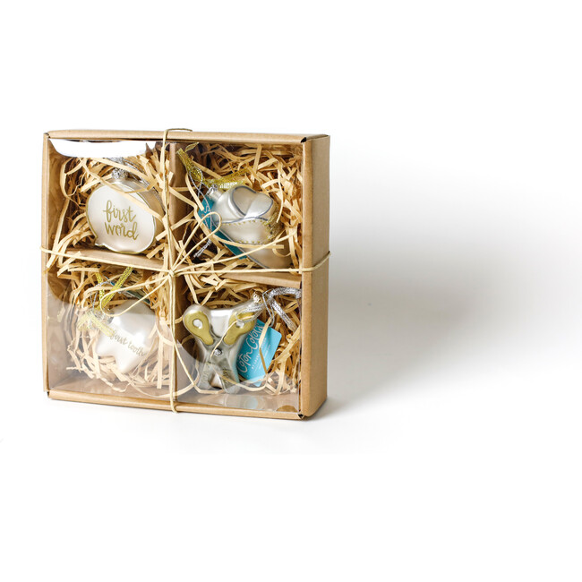 Set of 4 Baby's First Milestones Glass Ornaments, Silver - Ornaments - 6