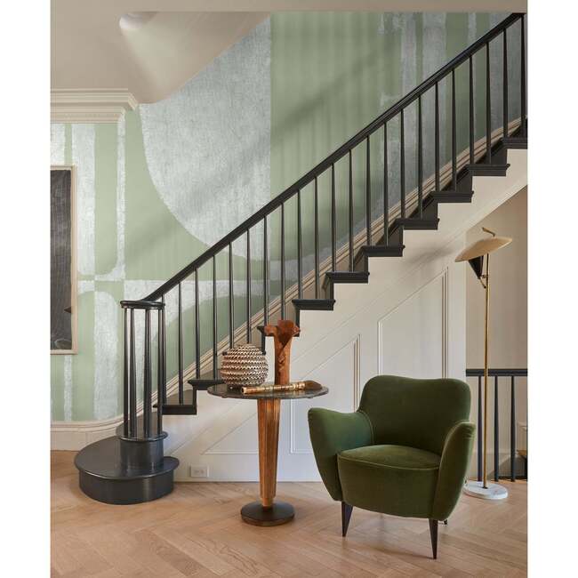 The Cloisters Panel Set 5-Yard Wallpaper, Soft Green