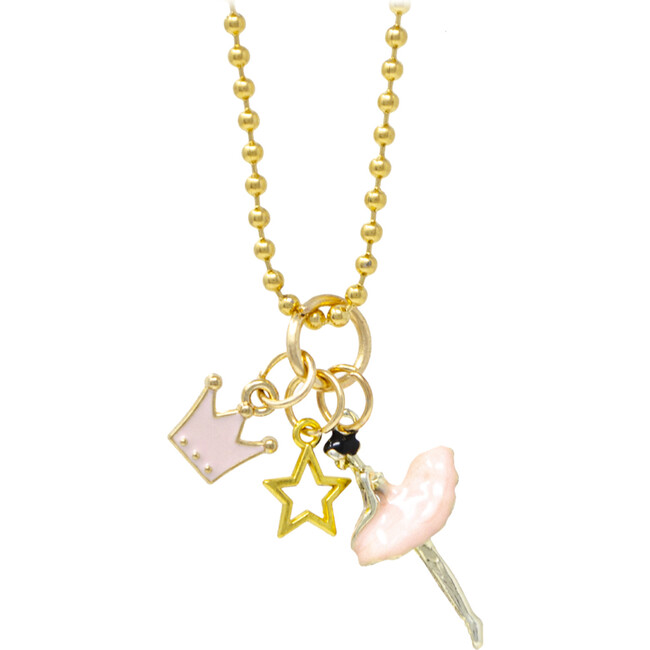 Ballerina, Crown & Star Gold Necklace