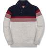 Organic Long Sleeve Striped Shawl Collar Sweater, Navy and Light Gray Chest Stripe - Sweaters - 1 - thumbnail