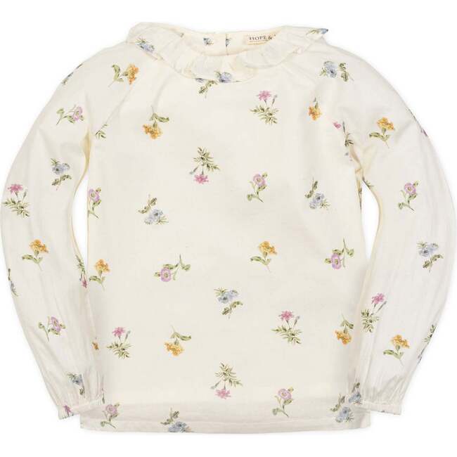 Organic Long Sleeve Ruffle Collar Top, Harvest Floral