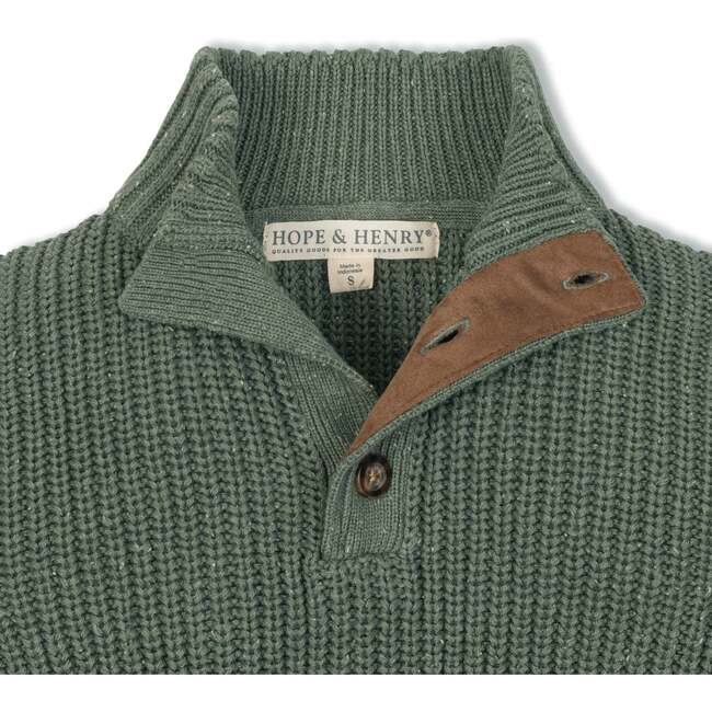 Organic Mock Neck Cardigan Stitch Sweater, Sage Fleck