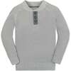 Organic Long Sleeve Henley Pullover Sweater with Elbow Patches, Gray Heather - Sweaters - 1 - thumbnail