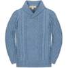 Organic Long Sleeve Shawl Collar Cable Sweater, Medium Blue Marl - Sweaters - 1 - thumbnail