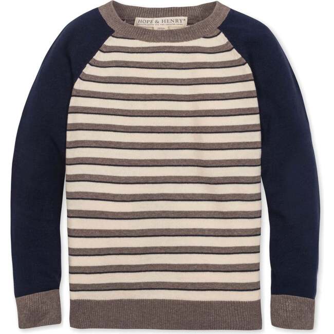 Organic Long Sleeve Raglan Sweater, Taupe Stripe