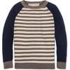 Organic Long Sleeve Raglan Sweater, Taupe Stripe - Sweaters - 1 - thumbnail
