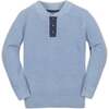 Organic Long Sleeve Henley Pullover Sweater with Elbow Patches, Blue Heather - Sweaters - 1 - thumbnail