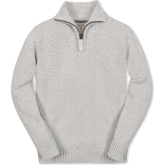 Organic Long Sleeve Half Zip Cable Pullover Sweater, Light Gray Heather Chevron
